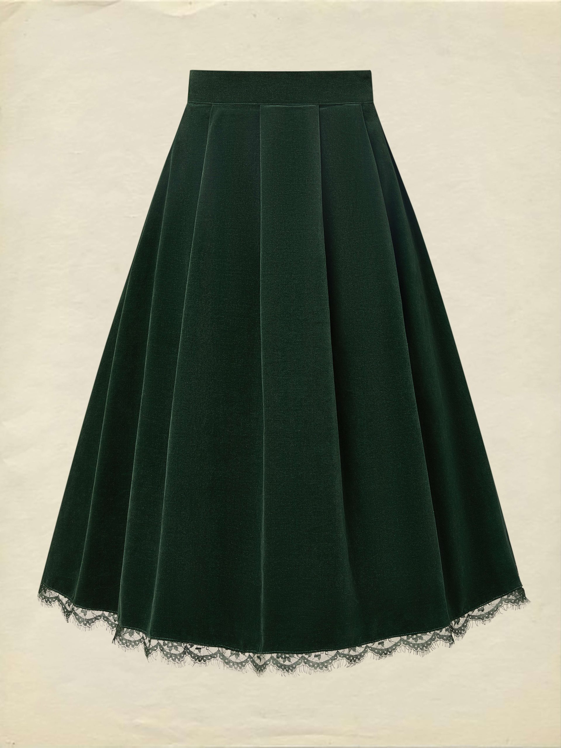 Midi Cotton Skirt (Shirt and Vest Not Included), Plain, Pocket Design, Vintage, Green - Image 2