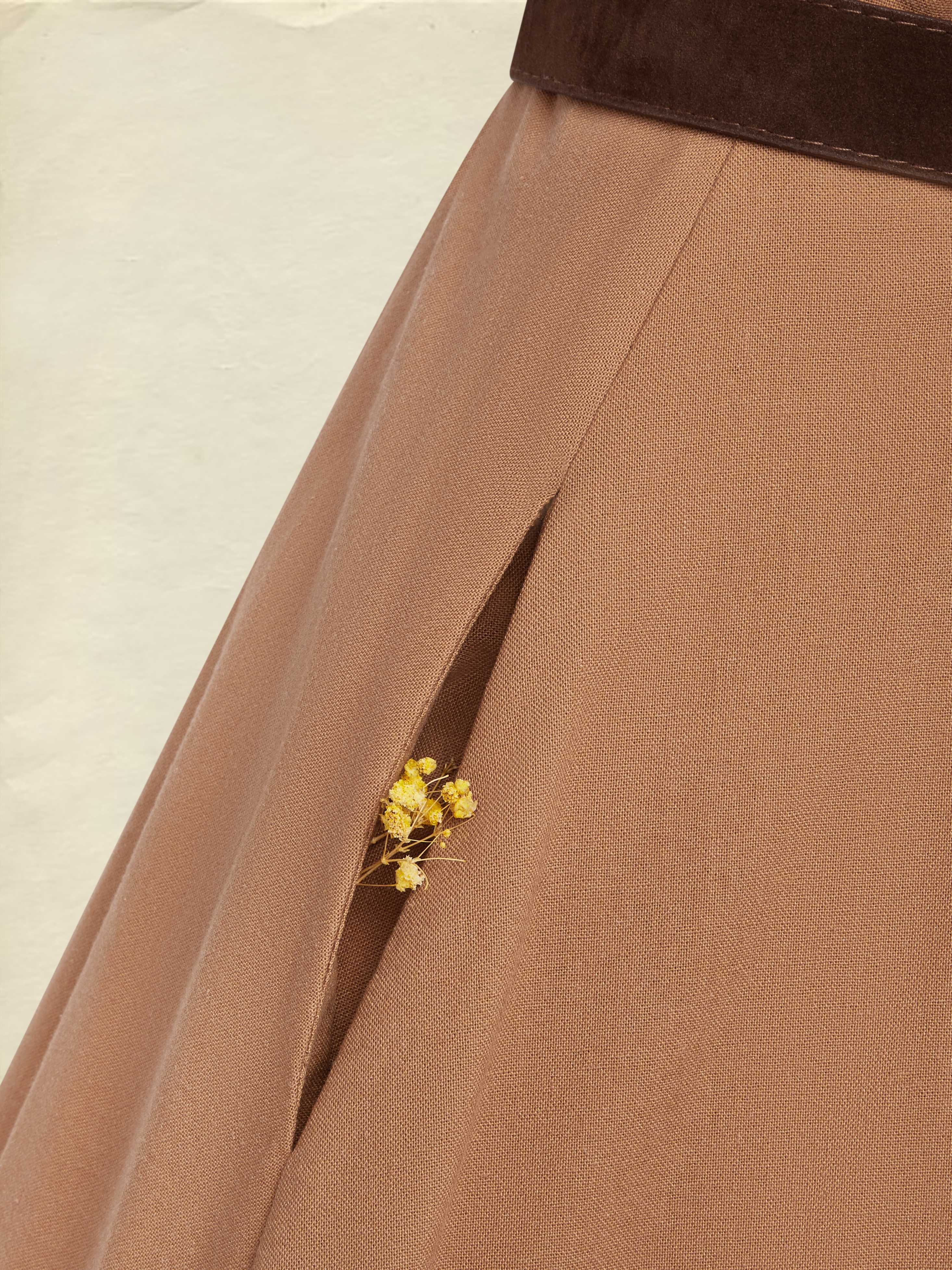 Maxi Linen Dress Set & Shirt, Long Sleeves, Shawl Collar, Plain, Button Design, French Vintage, Light Brown - Image 7