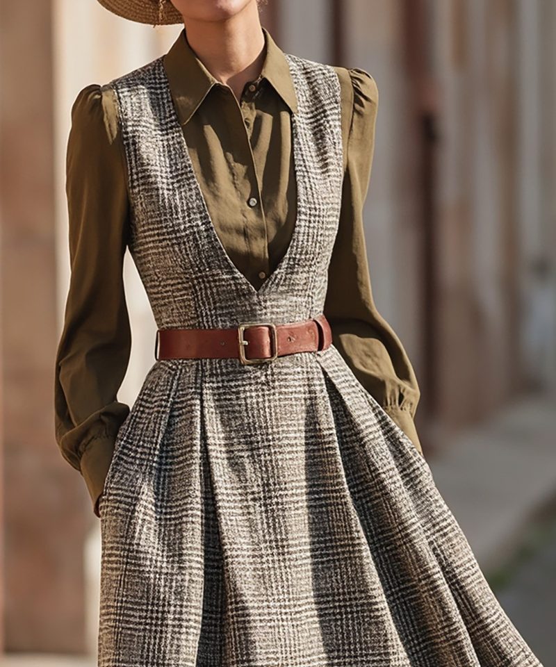 Cotton Shirt, Long Sleeves, Shawl Collar, Plain, Button Design, Vintage, Brown