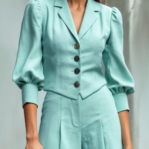 Cotton Blazer, Half Sleeve, Lapel Collar, Plain, Button Design, Vintage, mint