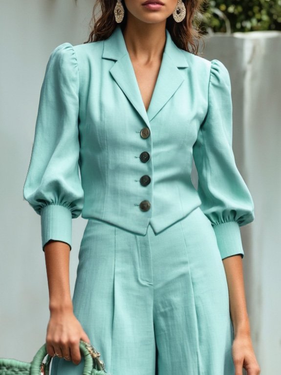 Cotton Pants, Plain, Pocket Design, Vintage, mint - Image 2