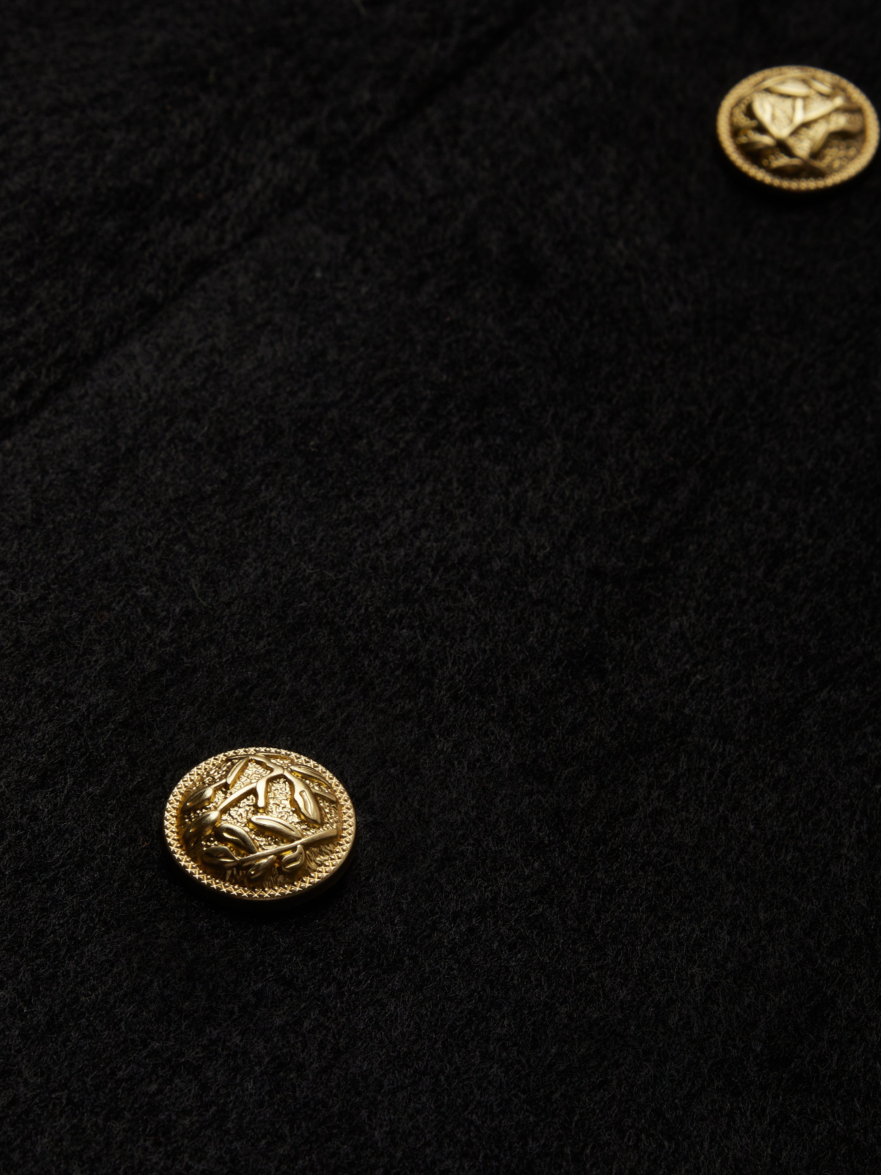 Wool Trench Coat, Long Sleeves, Lapel Collar, Plain, Button Design, Vintage, Black - Image 5