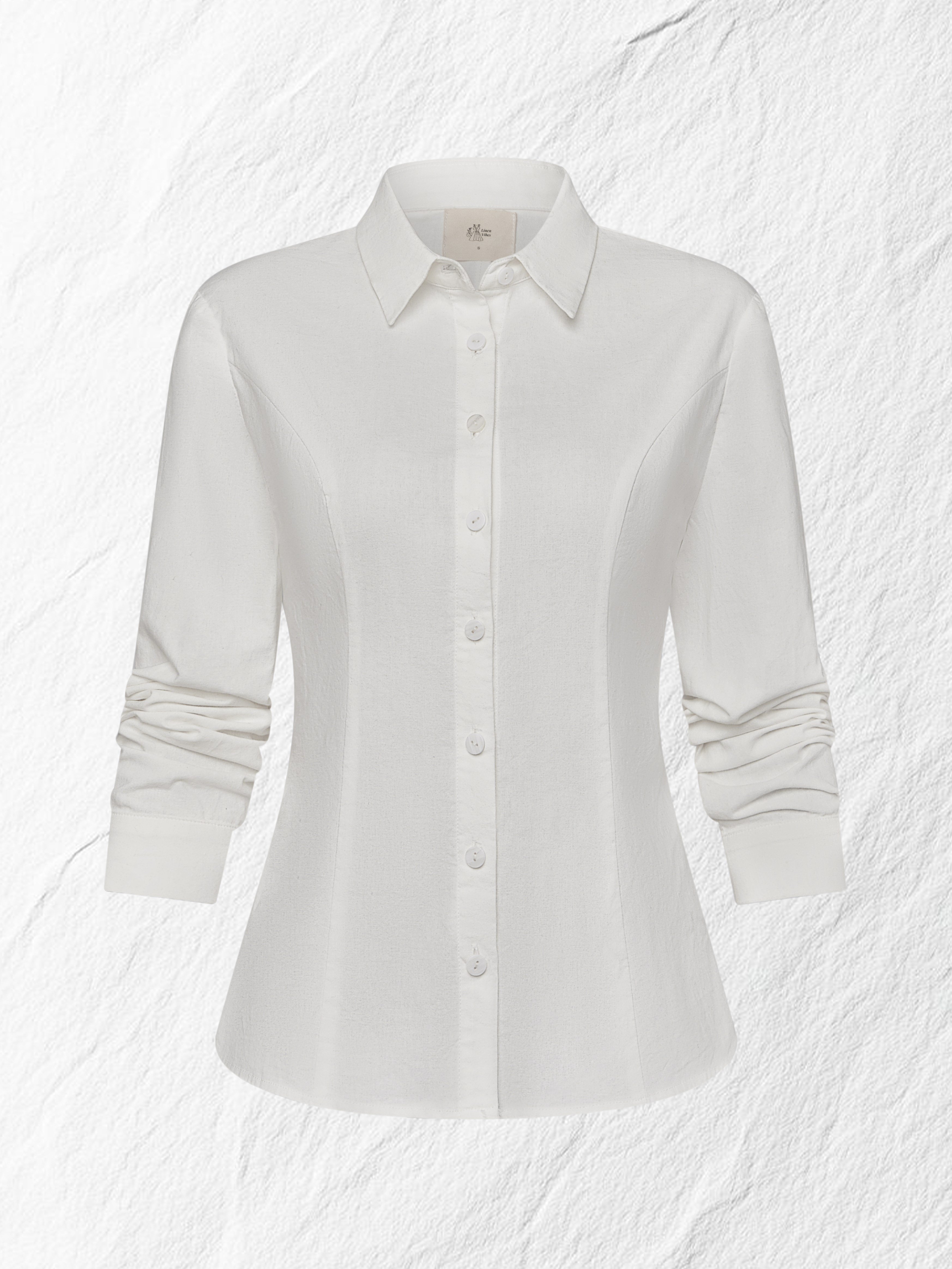 Maxi Linen Dress Set & Shirt, Long Sleeves, Shawl Collar, Plain, Button Design, French Vintage, Light Brown - Image 4