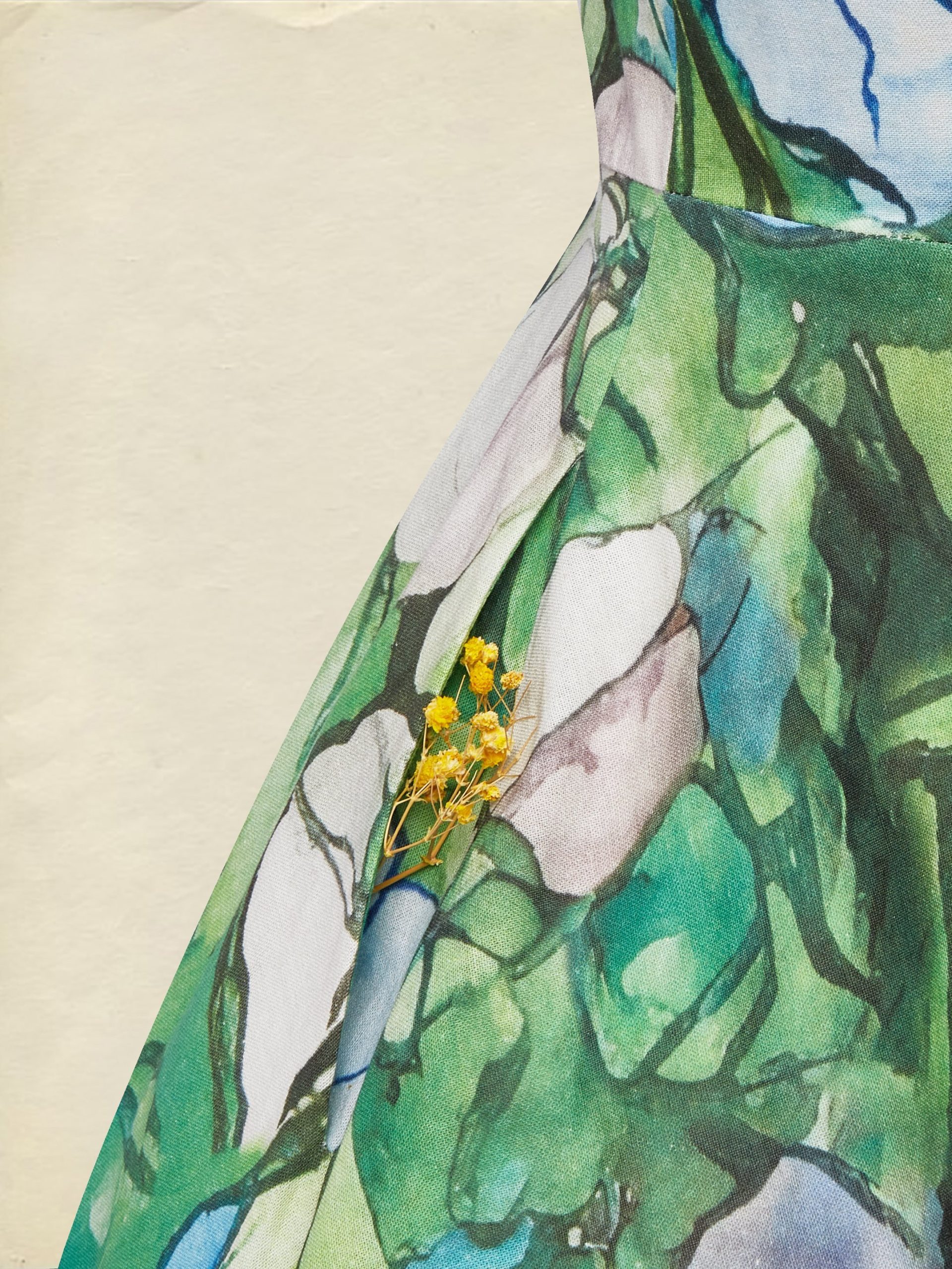 Maxi Linen Dress , Sleeveless, Square Neck, Floral, Church Glass, Vacation, Vintage, Green - Image 4