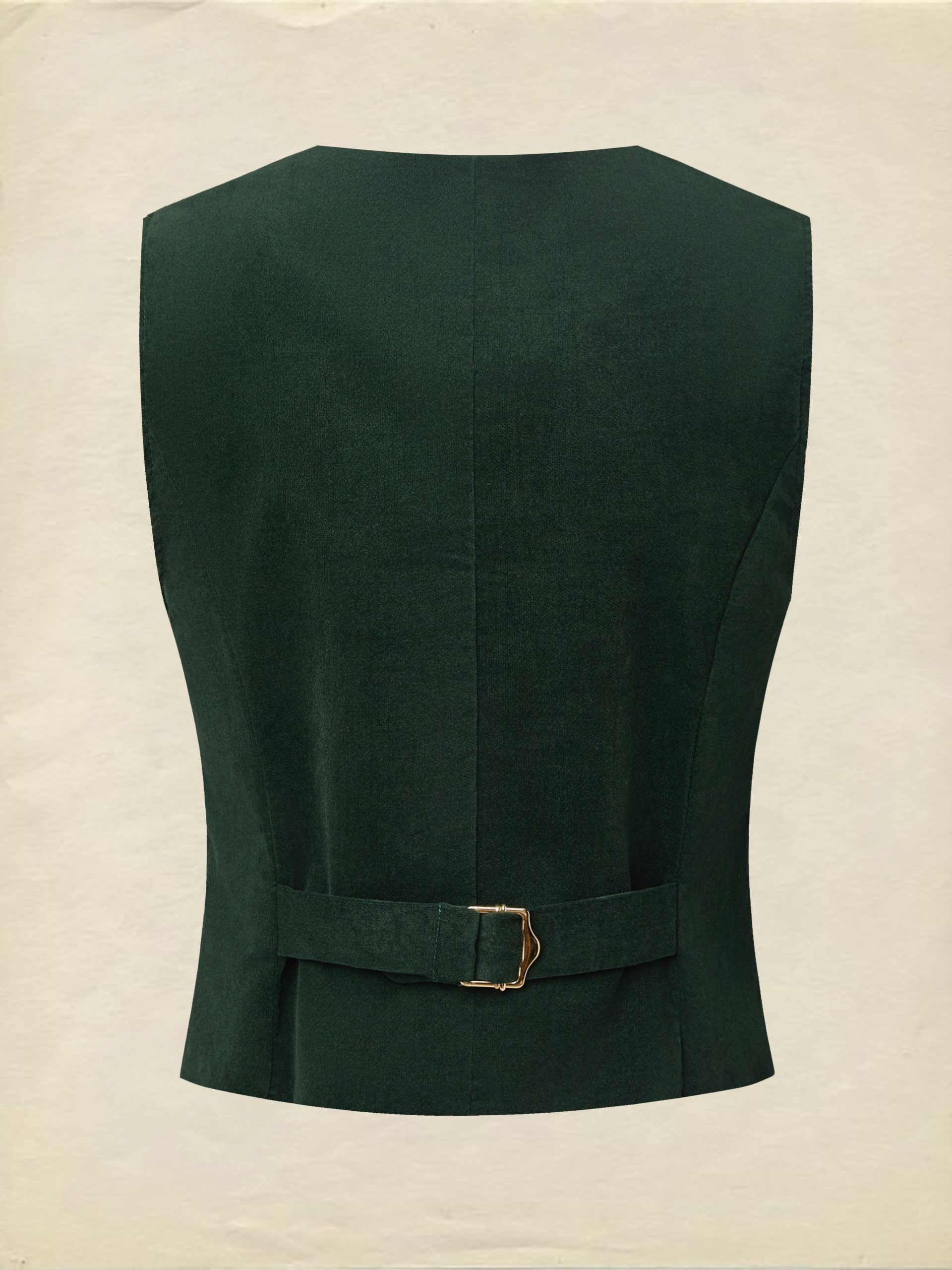 Cotton Vest (Shirt and Skirt Not Included), Sleeveless, V Neck, Plain, Button Design, Vintage, Green - Image 3