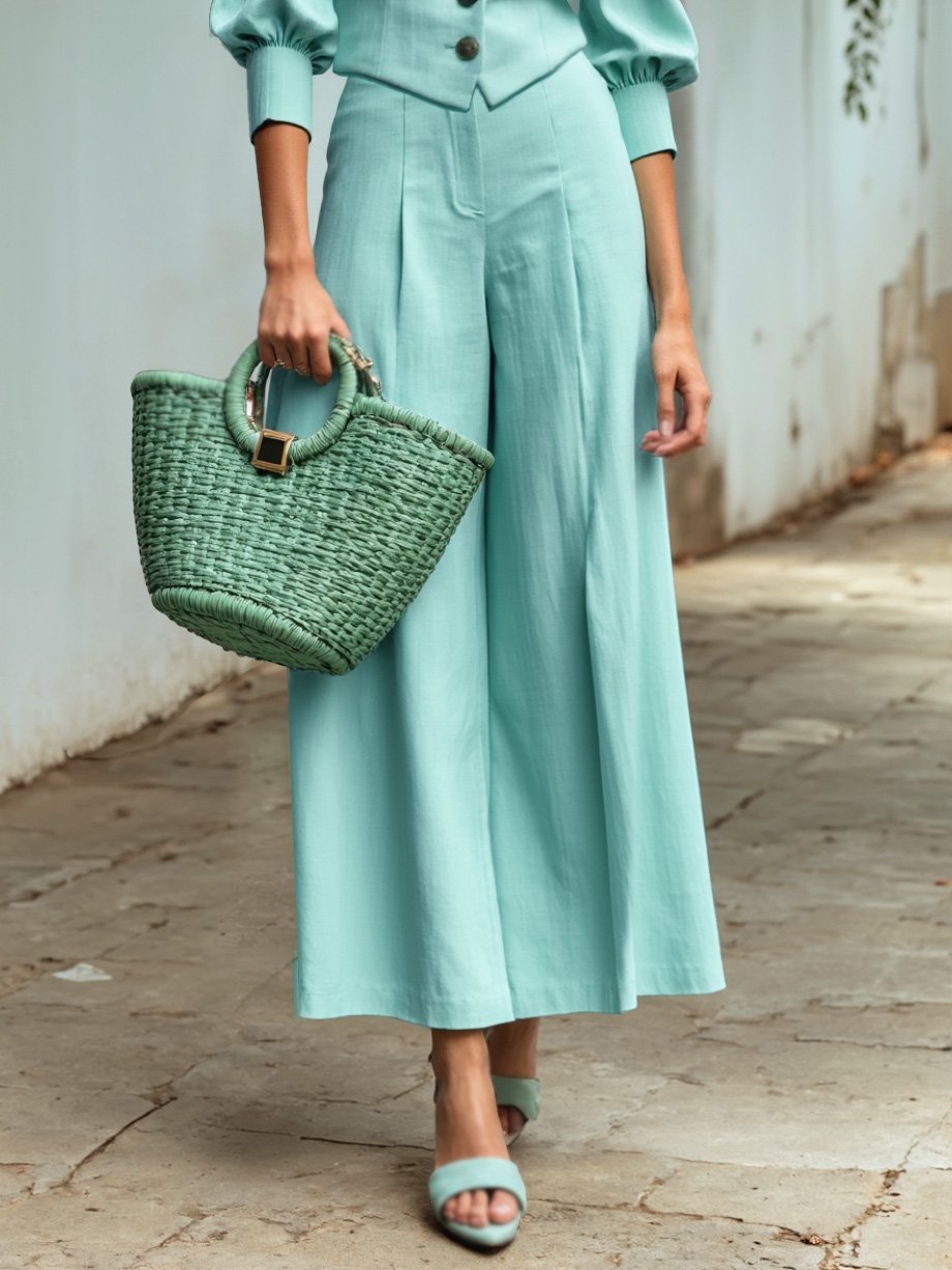 Cotton Pants, Plain, Pocket Design, Vintage, mint - Image 3