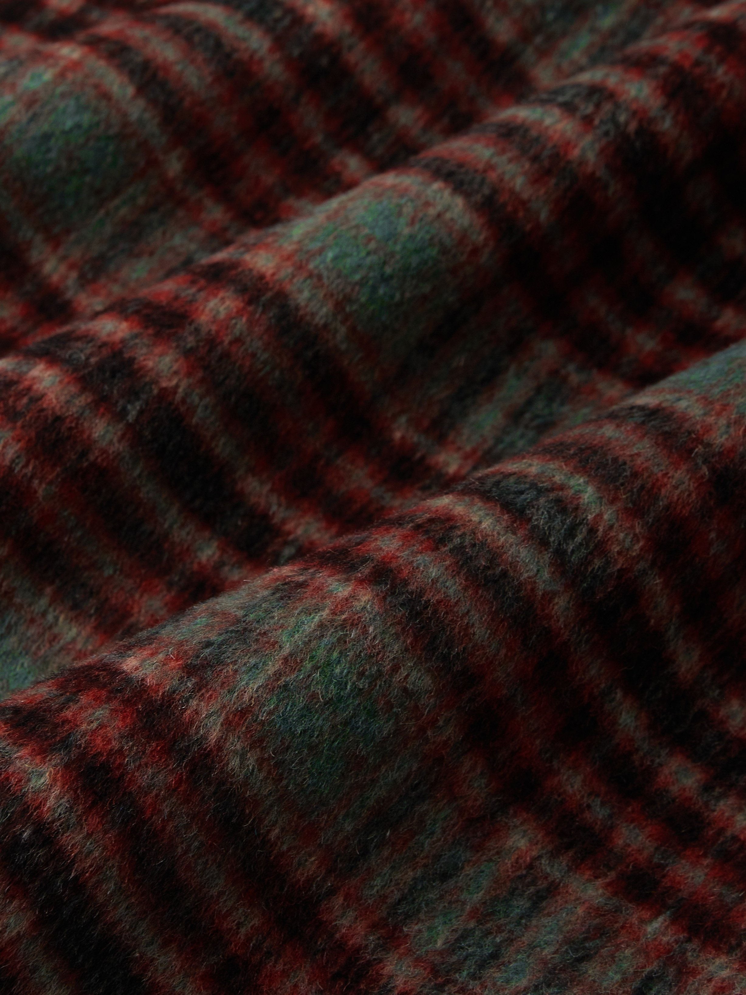 Wool Coat, Long Sleeves, Lapel Collar, Plaid, Belt Design, Vintage, Crimson - Image 2