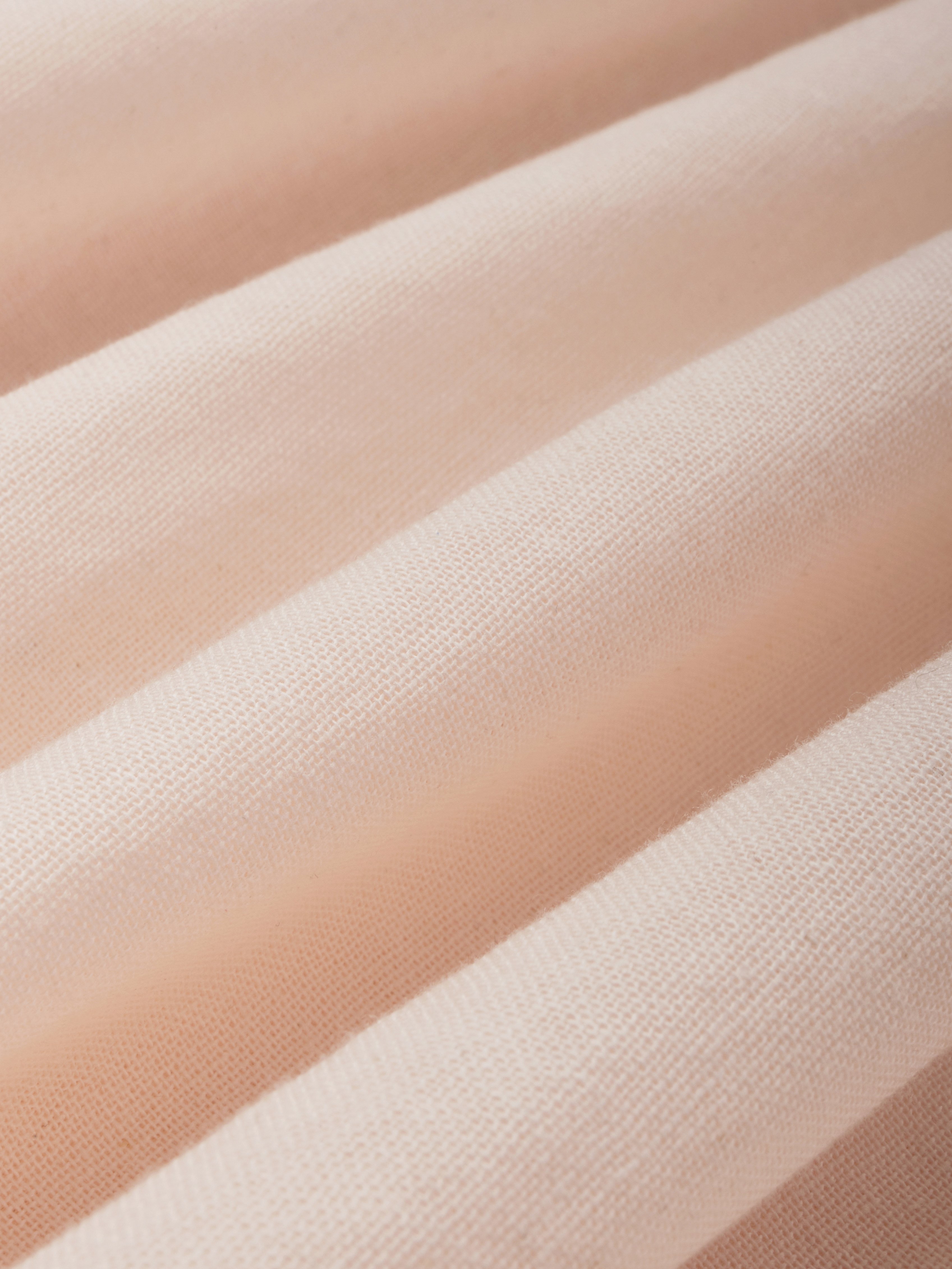 Linen Midi Dress, Short Sleeve, Lace Collar, Plain, Vintage, Light Pink - Image 5