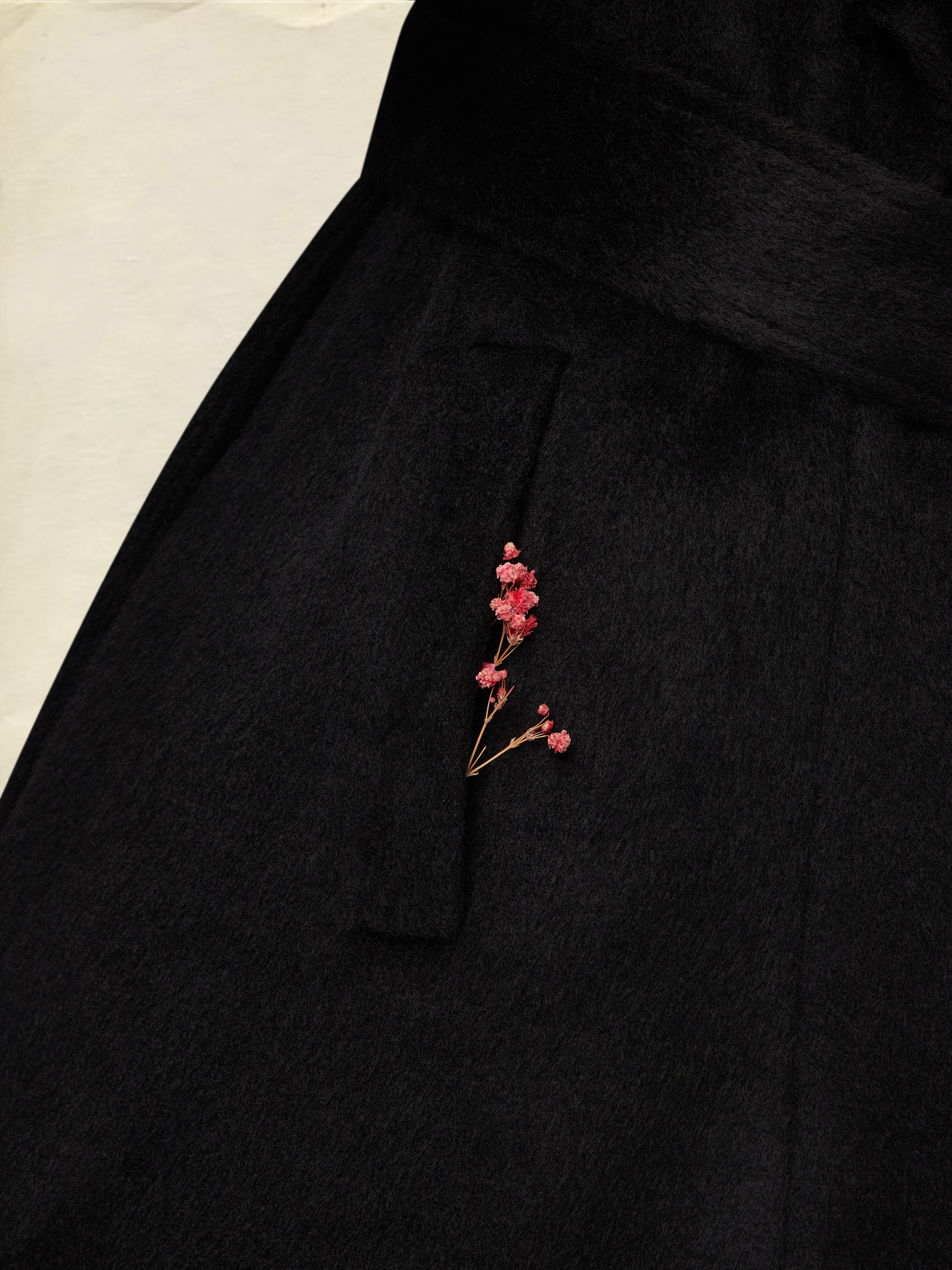 Wool Trench Coat, Long Sleeves, Lapel Collar, Plain, Button Design, Vintage, Black - Image 4