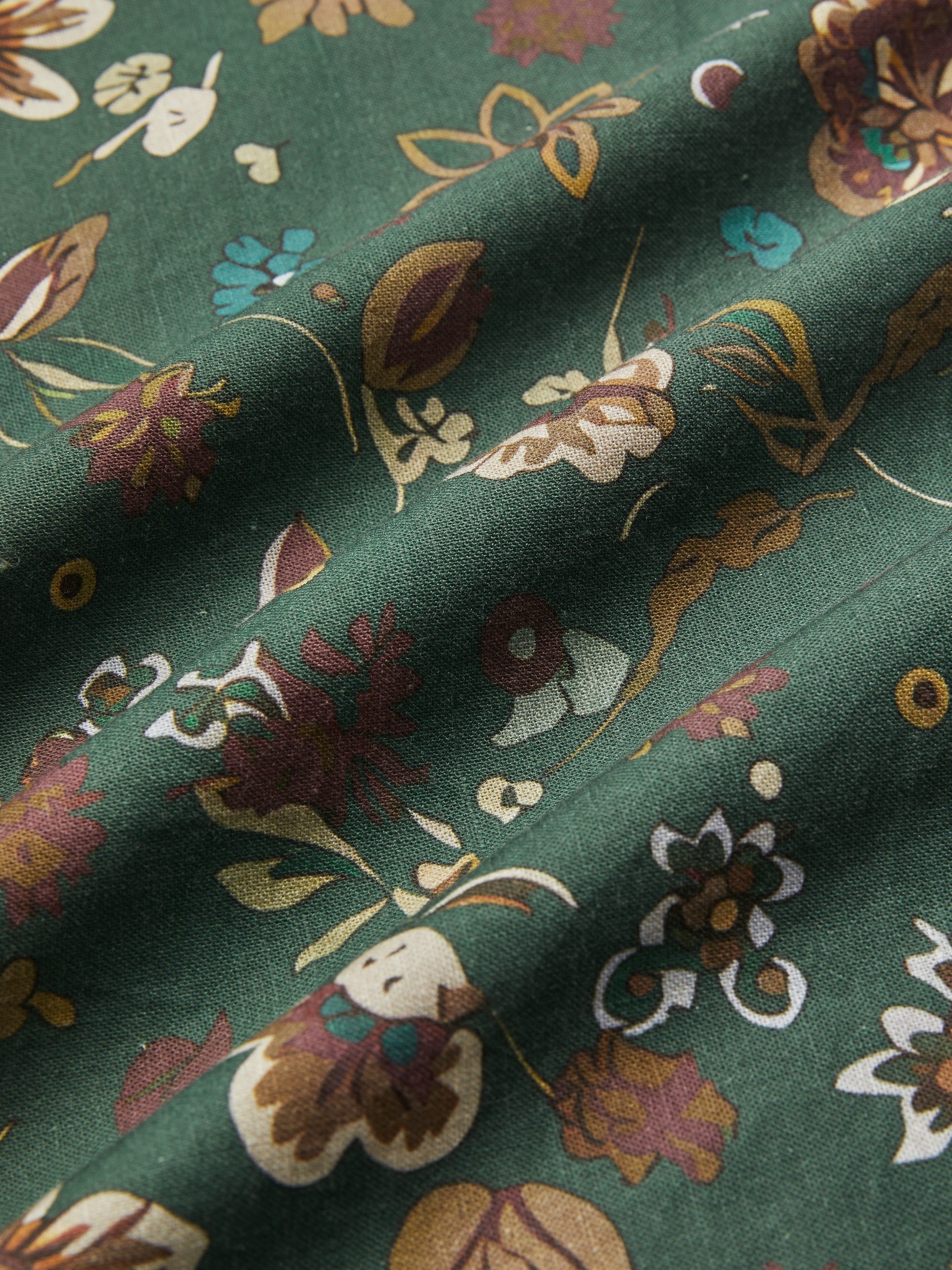 Midi Linen Dress, Long Sleeves, Square Neck, Paisley, Vintage, Green - Image 7