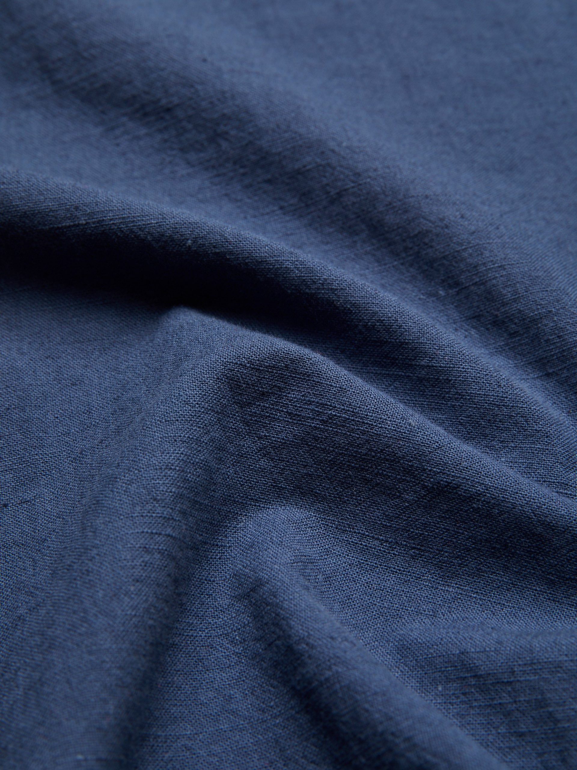 Linen Shirt, Long Sleeves, Shawl Collar, Plain, Lace, Vintage, Blue - Image 5