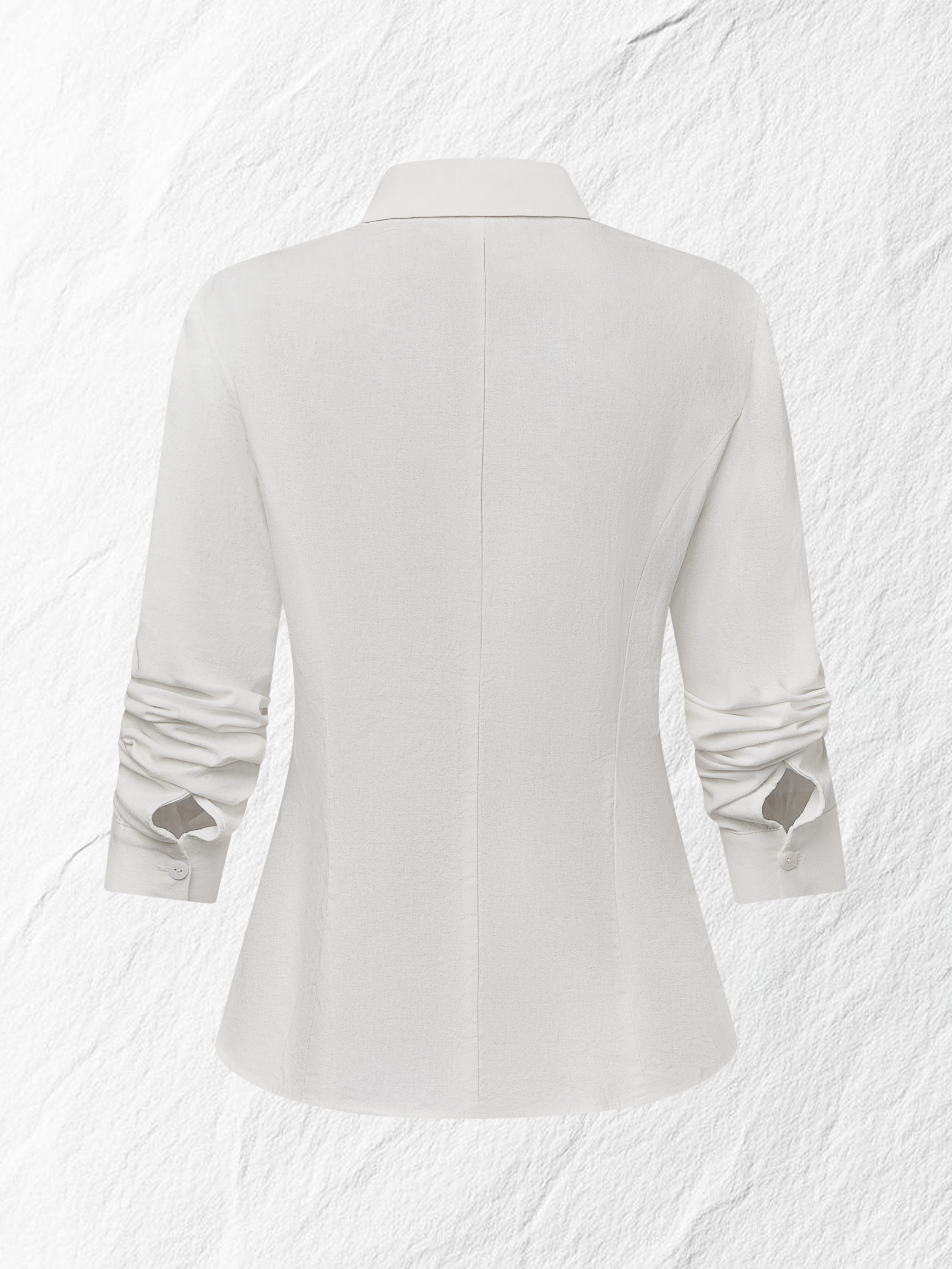 Maxi Linen Dress Set & Shirt, Long Sleeves, Shawl Collar, Plain, Button Design, French Vintage, Light Brown - Image 5