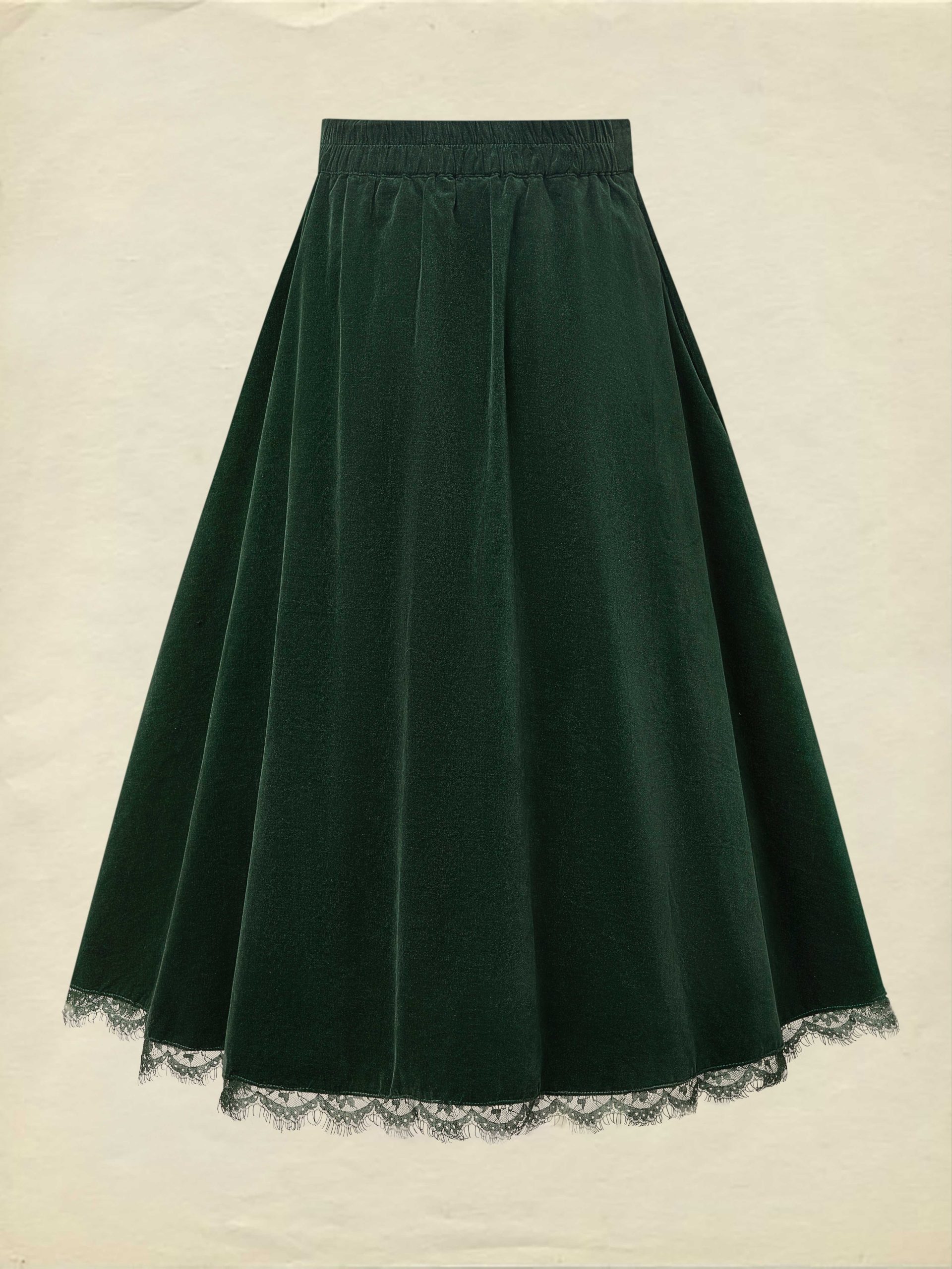 Midi Cotton Skirt (Shirt and Vest Not Included), Plain, Pocket Design, Vintage, Green - Image 3